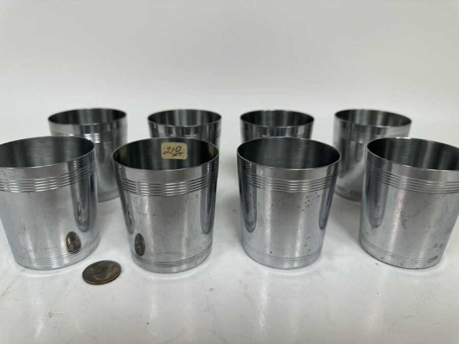 Vintage Art Deco Old-Fashioned Cocktail Cups By Chase, Set Of Eight Stainless Steel Cups 2.75H [Photo 2]