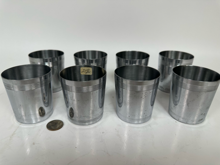 Vintage Art Deco Old-Fashioned Cocktail Cups By Chase, Set Of Eight Stainless Steel Cups 2.75H [Photo 3]