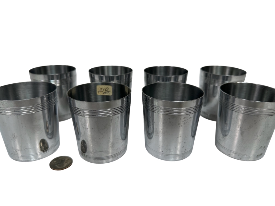 Vintage Art Deco Old-Fashioned Cocktail Cups By Chase, Set Of Eight Stainless Steel Cups 2.75H [Photo 1]