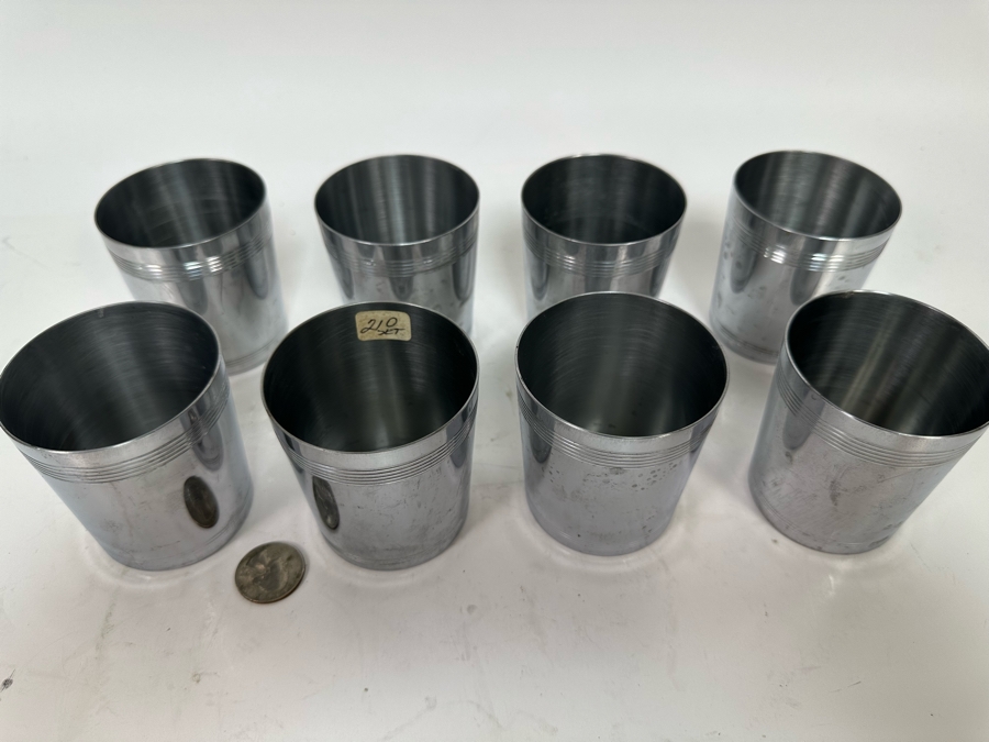 Vintage Art Deco Old-Fashioned Cocktail Cups By Chase, Set Of Eight Stainless Steel Cups 2.75H [Photo 5]