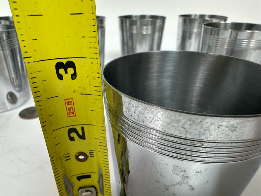 Vintage Art Deco Old-Fashioned Cocktail Cups By Chase, Set Of Eight Stainless Steel Cups 2.75H [Photo 8]