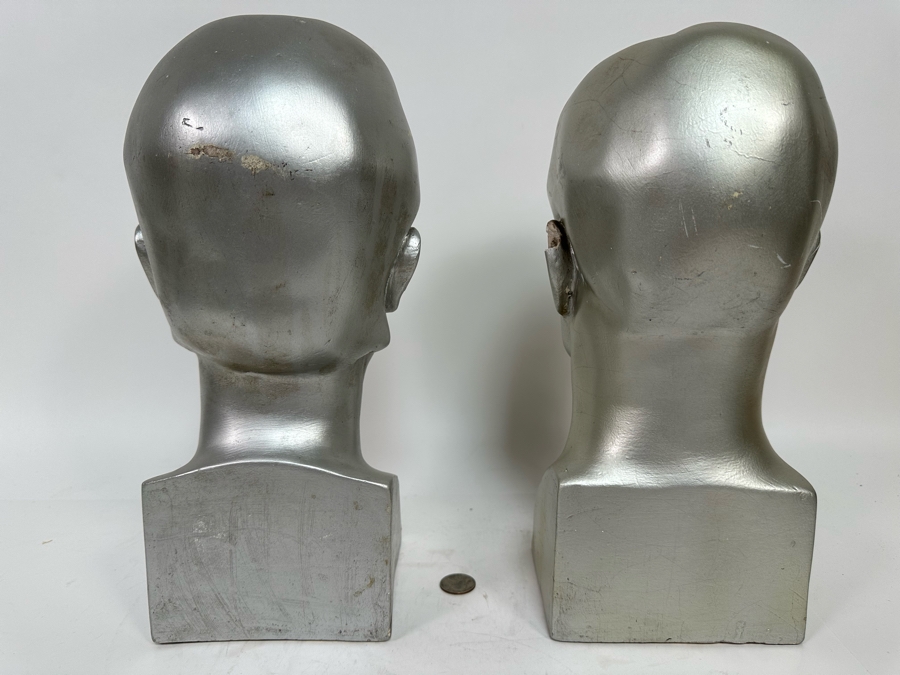 Pair Of Male And Female Busts Sculptures In Plaster Note Some Damage In Photos 6W X 6.5D X 14H [Photo 12]