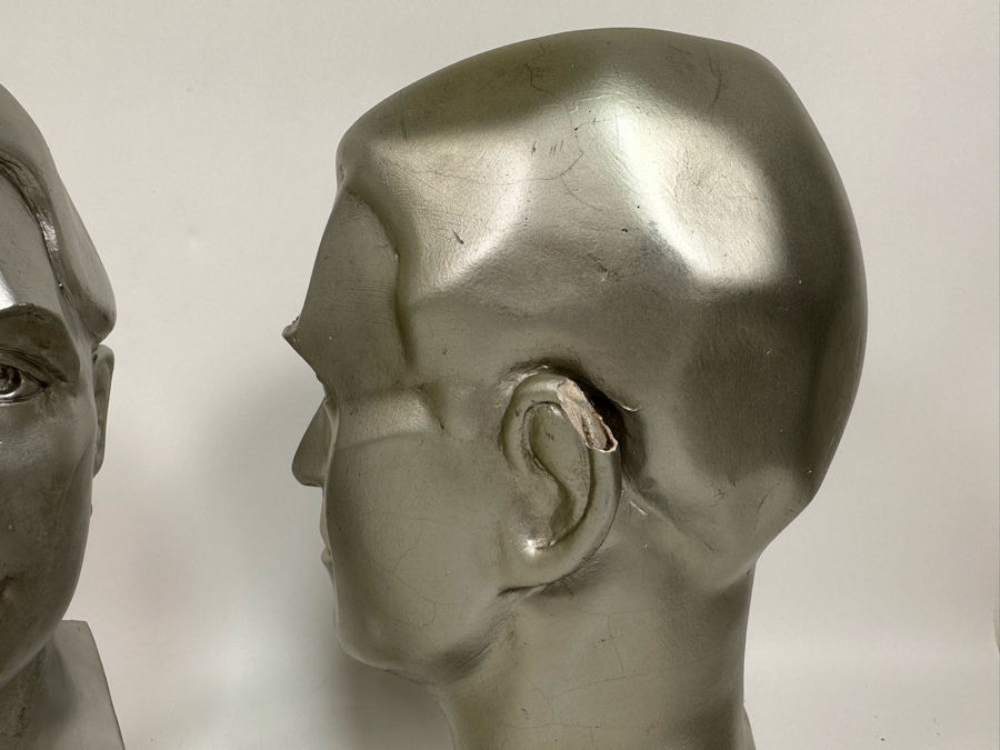 Pair Of Male And Female Busts Sculptures In Plaster Note Some Damage In Photos 6W X 6.5D X 14H [Photo 8]