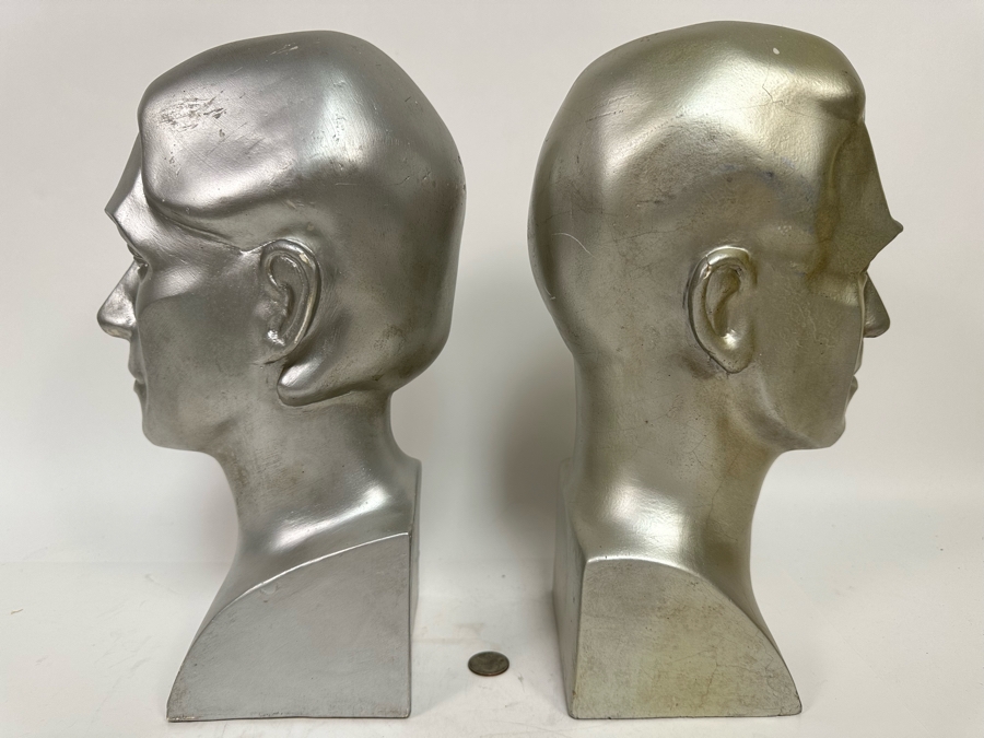 Pair Of Male And Female Busts Sculptures In Plaster Note Some Damage In Photos 6W X 6.5D X 14H [Photo 13]