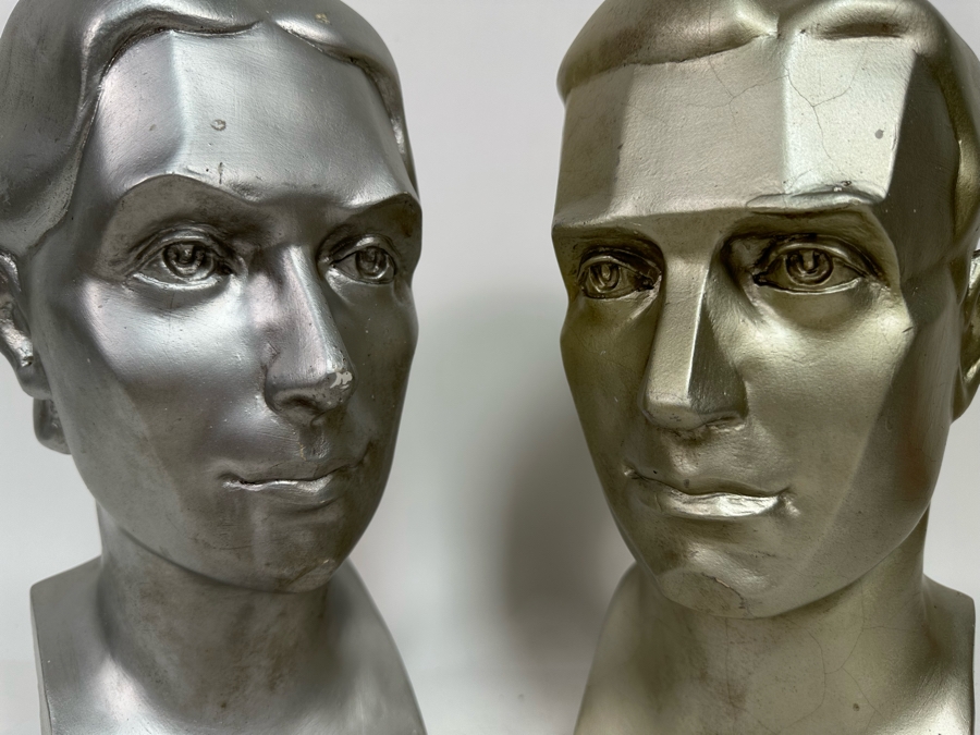 Pair Of Male And Female Busts Sculptures In Plaster Note Some Damage In Photos 6W X 6.5D X 14H [Photo 6]