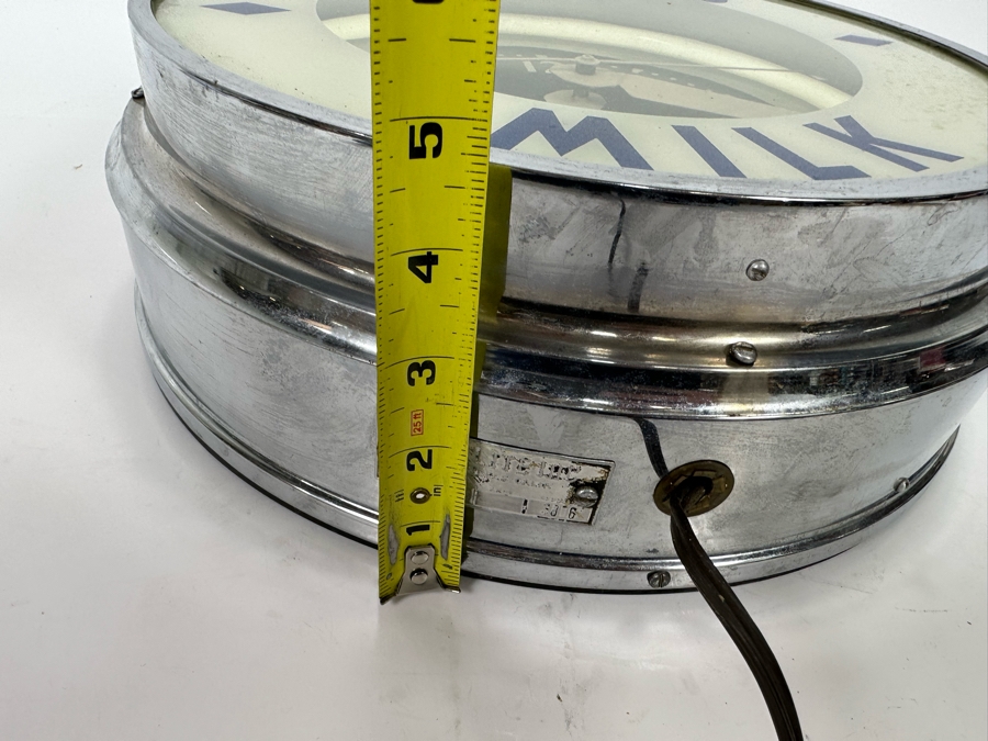 Vintage Art Deco Farmers Milk Advertising Chrome Wall Clock With Neon Light, Light Works, Clock Isn't Working 14.5W X 5D [Photo 11]