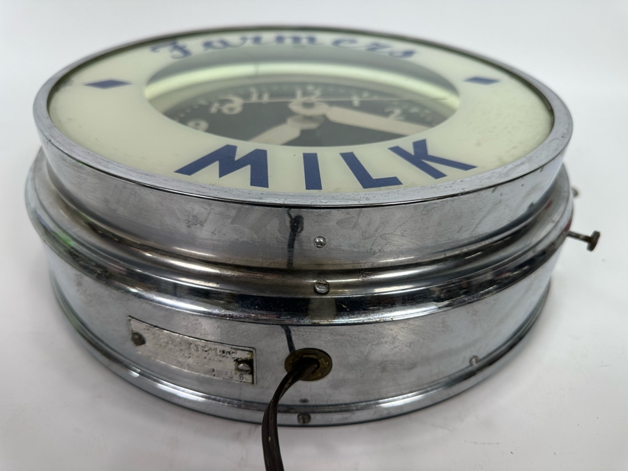 Vintage Art Deco Farmers Milk Advertising Chrome Wall Clock With Neon Light, Light Works, Clock Isn't Working 14.5W X 5D [Photo 10]