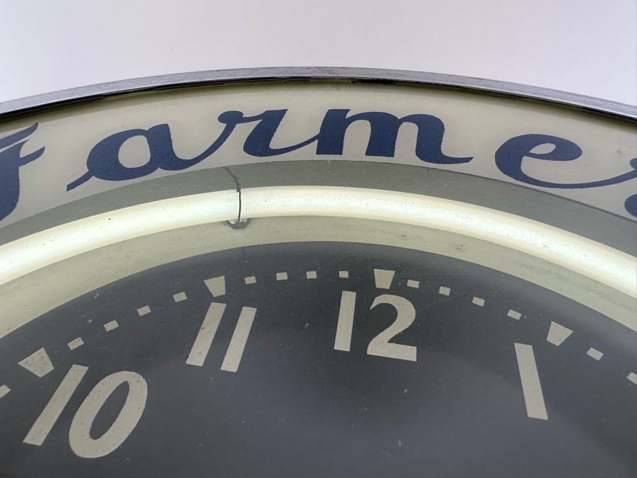Vintage Art Deco Farmers Milk Advertising Chrome Wall Clock With Neon Light, Light Works, Clock Isn't Working 14.5W X 5D [Photo 6]