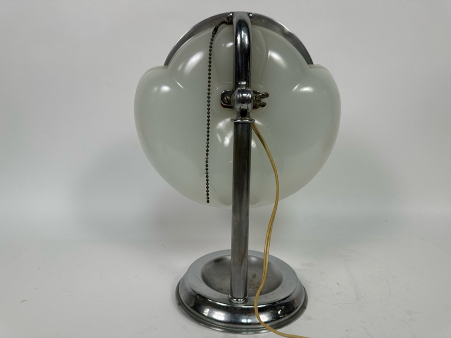 Vintage Art Deco Capeer 1920s Milk Glass & Chrome Makeup Desk Mirror Lamp Originally Owned By Joan Crawford (Client Did Makeup For Joan Crawford And She Gifted It Directly To Client) 10.5W X 7D X 14H [Photo 7]