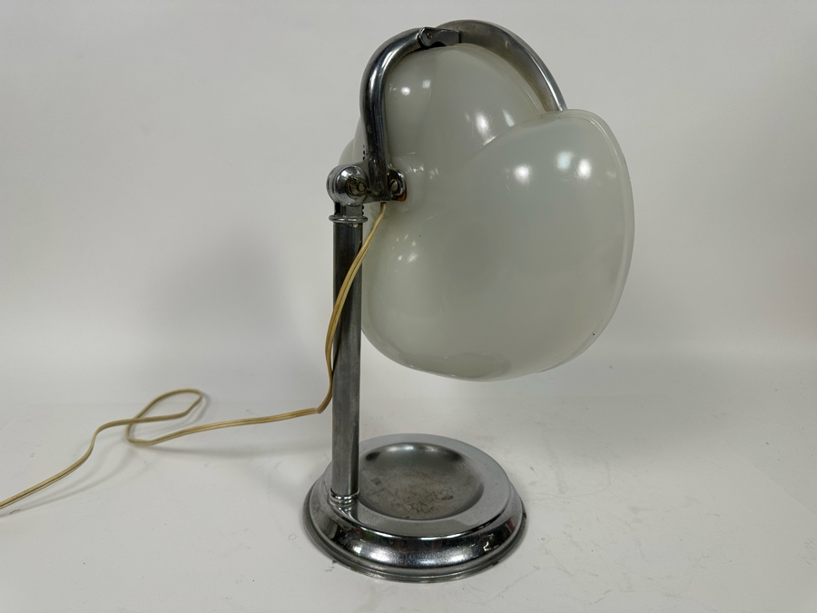 Vintage Art Deco Capeer 1920s Milk Glass & Chrome Makeup Desk Mirror Lamp Originally Owned By Joan Crawford (Client Did Makeup For Joan Crawford And She Gifted It Directly To Client) 10.5W X 7D X 14H [Photo 6]