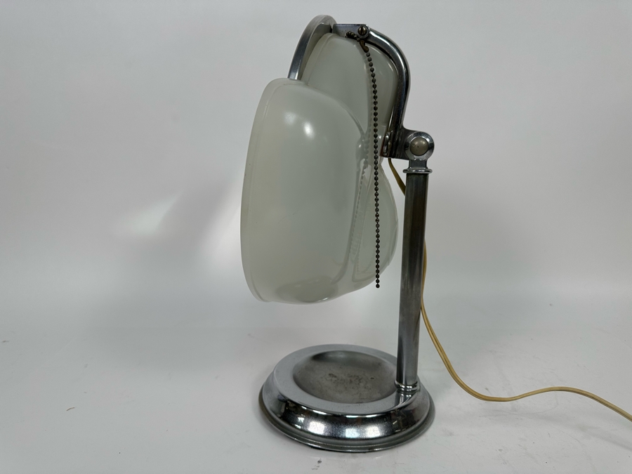 Vintage Art Deco Capeer 1920s Milk Glass & Chrome Makeup Desk Mirror Lamp Originally Owned By Joan Crawford (Client Did Makeup For Joan Crawford And She Gifted It Directly To Client) 10.5W X 7D X 14H [Photo 9]