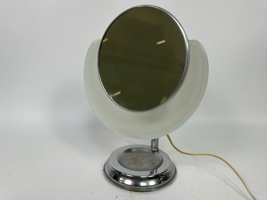 Vintage Art Deco Capeer 1920s Milk Glass & Chrome Makeup Desk Mirror Lamp Originally Owned By Joan Crawford (Client Did Makeup For Joan Crawford And She Gifted It Directly To Client) 10.5W X 7D X 14H [Photo 11]