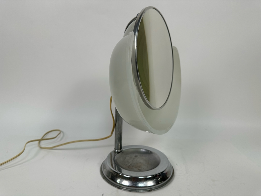 Vintage Art Deco Capeer 1920s Milk Glass & Chrome Makeup Desk Mirror Lamp Originally Owned By Joan Crawford (Client Did Makeup For Joan Crawford And She Gifted It Directly To Client) 10.5W X 7D X 14H [Photo 5]