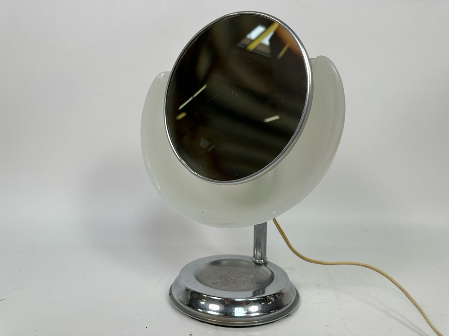 Vintage Art Deco Capeer 1920s Milk Glass & Chrome Makeup Desk Mirror Lamp Originally Owned By Joan Crawford (Client Did Makeup For Joan Crawford And She Gifted It Directly To Client) 10.5W X 7D X 14H [Photo 10]