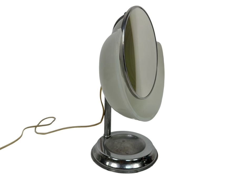 Vintage Art Deco Capeer 1920s Milk Glass & Chrome Makeup Desk Mirror Lamp Originally Owned By Joan Crawford (Client Did Makeup For Joan Crawford And She Gifted It Directly To Client) 10.5W X 7D X 14H [Photo 2]