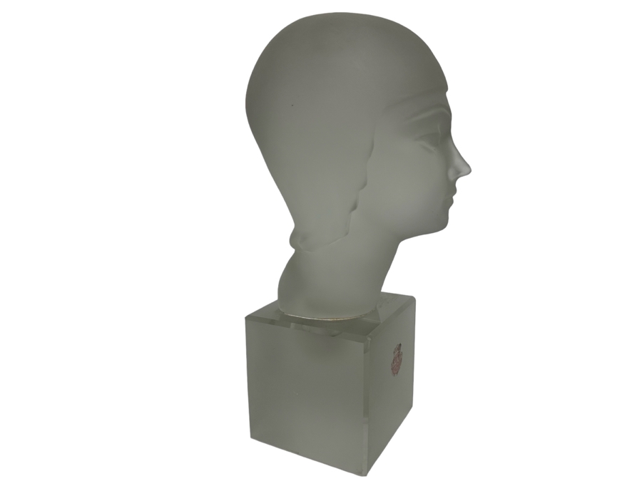 Vintage Art Deco Arcadia Crystal Bohemia Glass Female Bust Sphinx Sculpture Made In Czechoslovakia With Original Labels 3W X 4.25D X 9.5H [Photo 1]