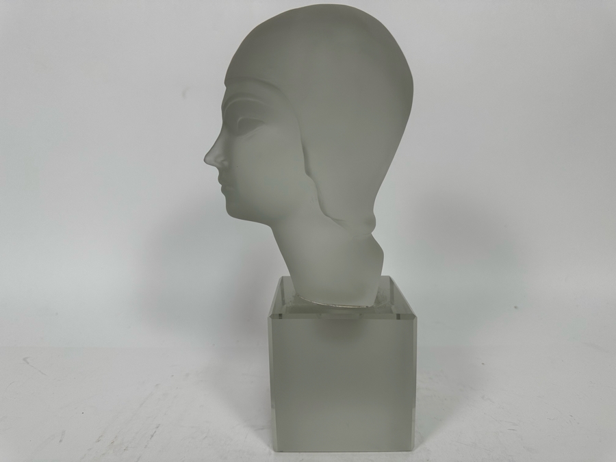 Vintage Art Deco Arcadia Crystal Bohemia Glass Female Bust Sphinx Sculpture Made In Czechoslovakia With Original Labels 3W X 4.25D X 9.5H [Photo 13]