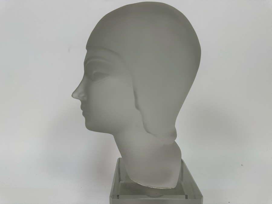 Vintage Art Deco Arcadia Crystal Bohemia Glass Female Bust Sphinx Sculpture Made In Czechoslovakia With Original Labels 3W X 4.25D X 9.5H [Photo 14]