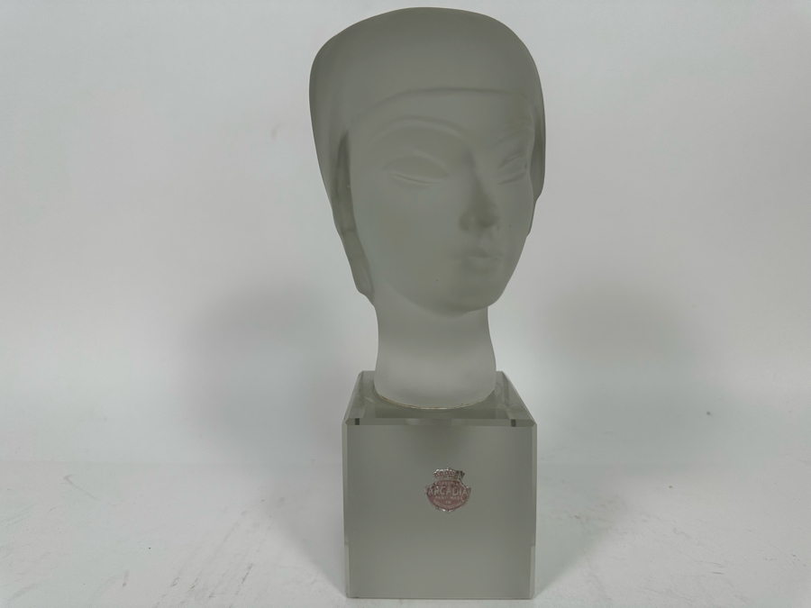 Vintage Art Deco Arcadia Crystal Bohemia Glass Female Bust Sphinx Sculpture Made In Czechoslovakia With Original Labels 3W X 4.25D X 9.5H [Photo 2]