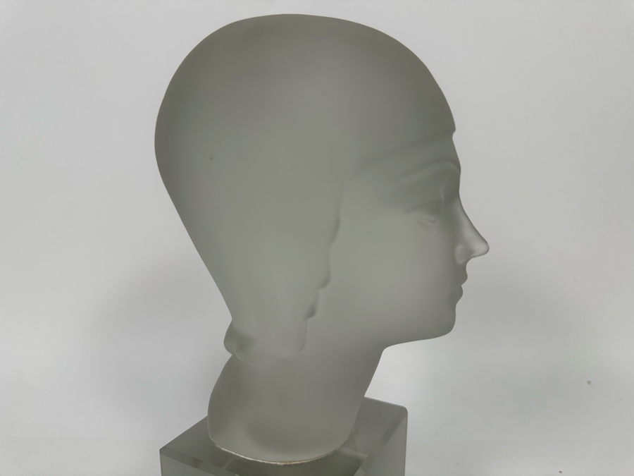 Vintage Art Deco Arcadia Crystal Bohemia Glass Female Bust Sphinx Sculpture Made In Czechoslovakia With Original Labels 3W X 4.25D X 9.5H [Photo 8]