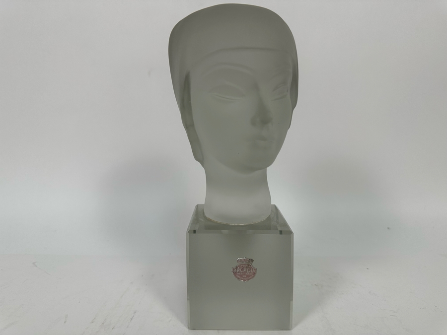 Vintage Art Deco Arcadia Crystal Bohemia Glass Female Bust Sphinx Sculpture Made In Czechoslovakia With Original Labels 3W X 4.25D X 9.5H [Photo 3]