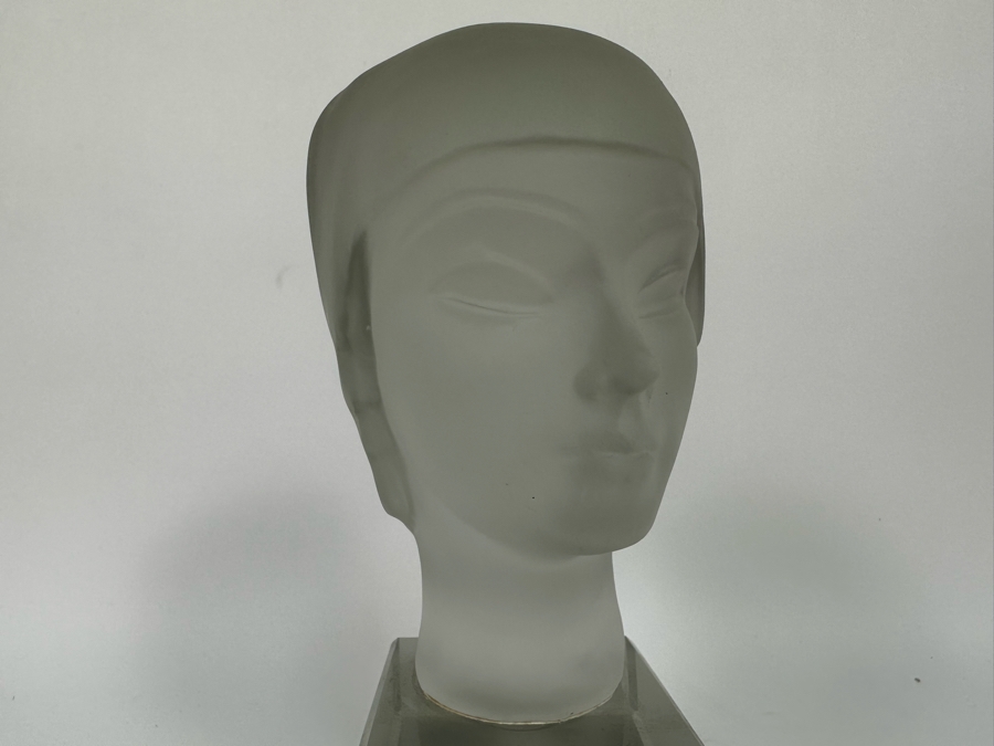 Vintage Art Deco Arcadia Crystal Bohemia Glass Female Bust Sphinx Sculpture Made In Czechoslovakia With Original Labels 3W X 4.25D X 9.5H [Photo 4]