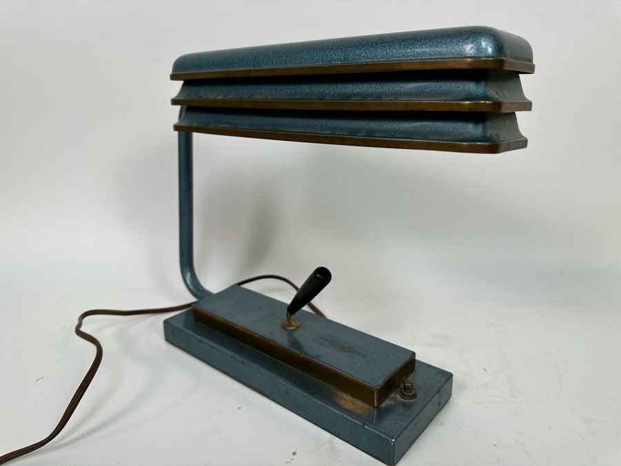 Vintage Art Deco Metal Industrial Desk Lamp And Pen Holder - Light Not Working - Needs Rewiring 12W X 4D X 11H [Photo 6]