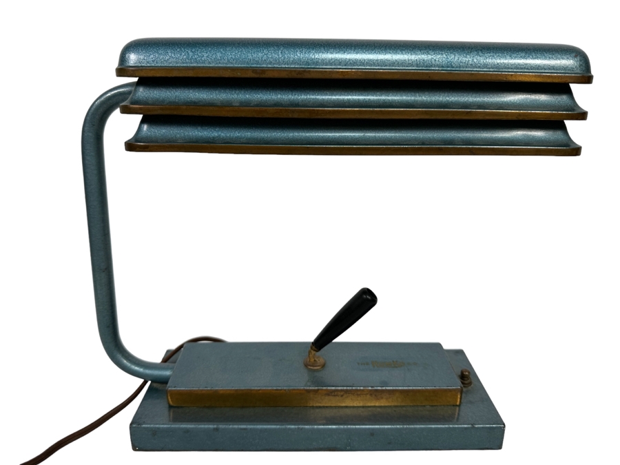 Vintage Art Deco Metal Industrial Desk Lamp And Pen Holder - Light Not Working - Needs Rewiring 12W X 4D X 11H