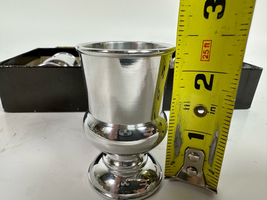 Vintage Art Deco Tee-Vee Footed Metal Shot Glasses 2.25H Made In California With Original Box [Photo 8]