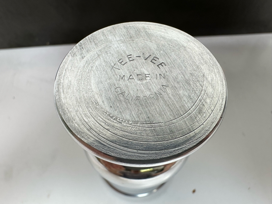 Vintage Art Deco Tee-Vee Footed Metal Shot Glasses 2.25H Made In California With Original Box [Photo 6]