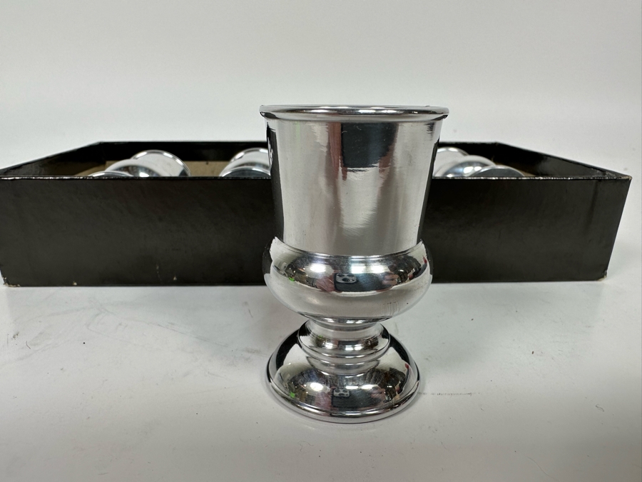 Vintage Art Deco Tee-Vee Footed Metal Shot Glasses 2.25H Made In California With Original Box [Photo 4]
