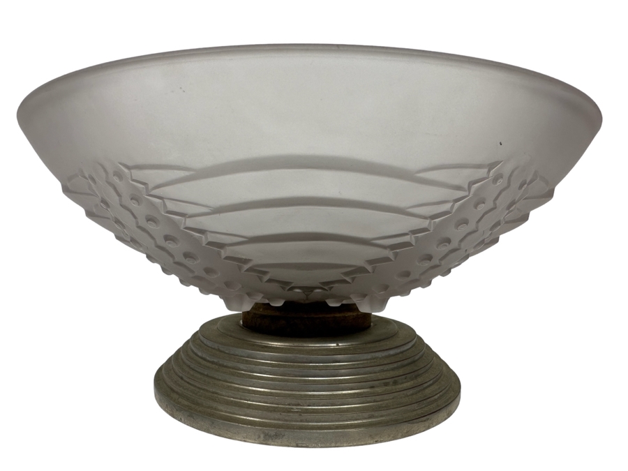 Vintage Art Deco Frosted Crystal Centerpiece Pedestal Bowl Swivel 9W X 4.5H