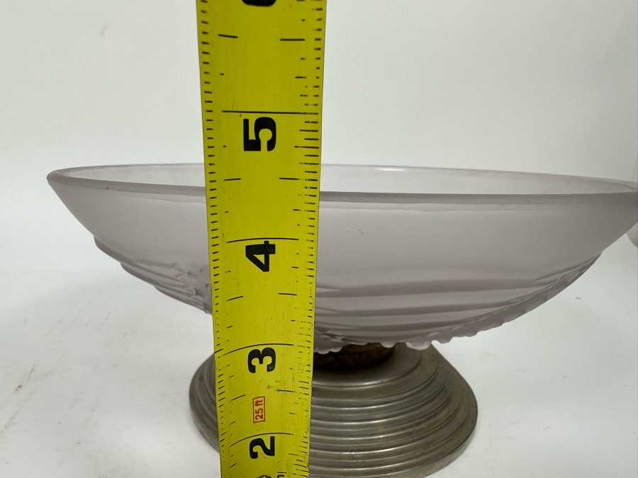 Vintage Art Deco Frosted Crystal Centerpiece Pedestal Bowl Swivel 9W X 4.5H [Photo 11]