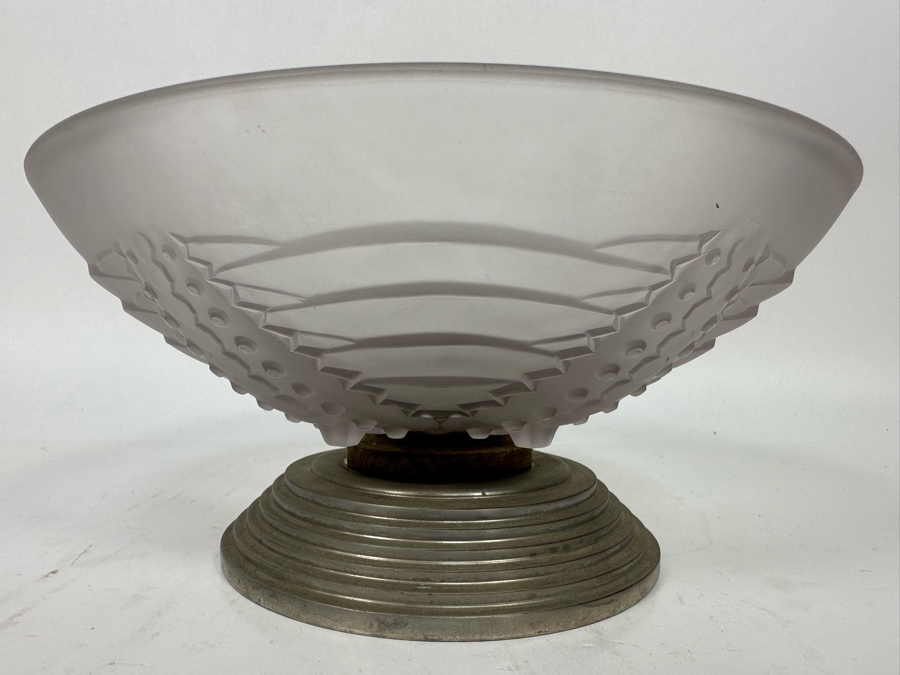 Vintage Art Deco Frosted Crystal Centerpiece Pedestal Bowl Swivel 9W X 4.5H [Photo 5]