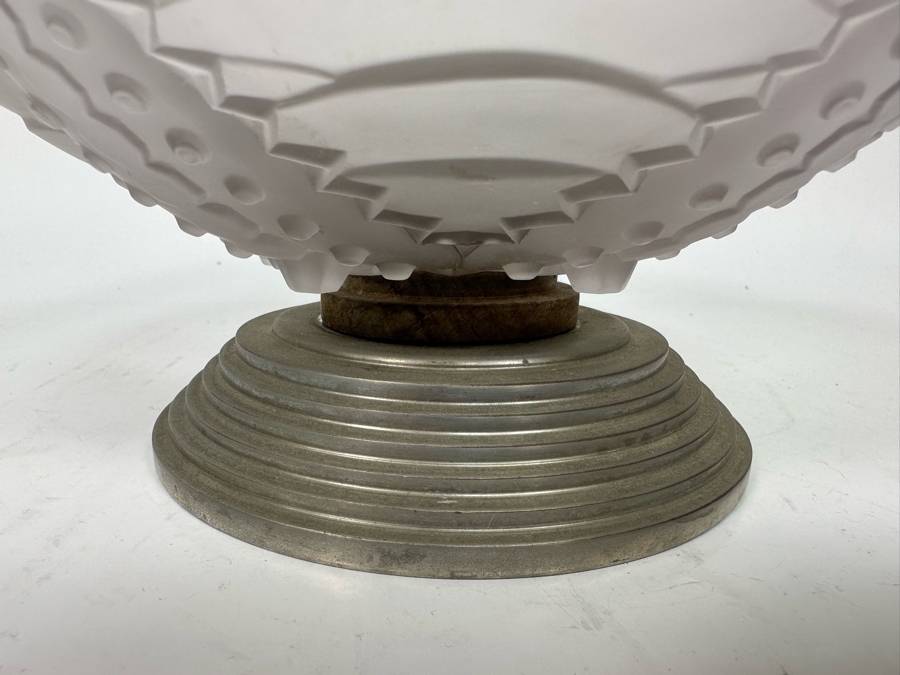 Vintage Art Deco Frosted Crystal Centerpiece Pedestal Bowl Swivel 9W X 4.5H [Photo 7]