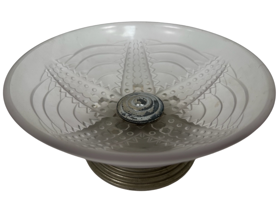 Vintage Art Deco Frosted Crystal Centerpiece Pedestal Bowl Swivel 9W X 4.5H [Photo 2]