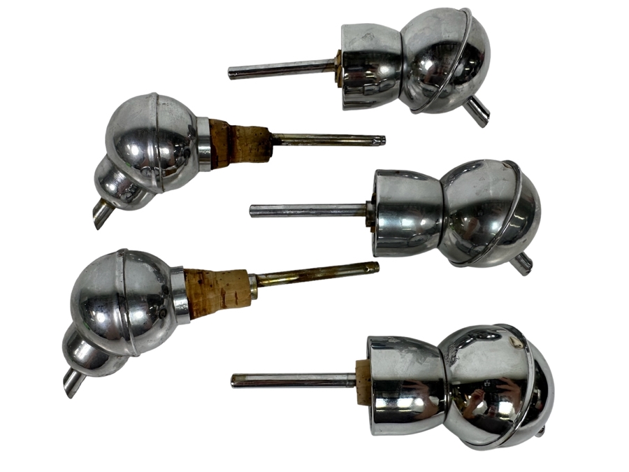 Set Of Five Vintage Chrome Spirits Bottle Stopper Pourer