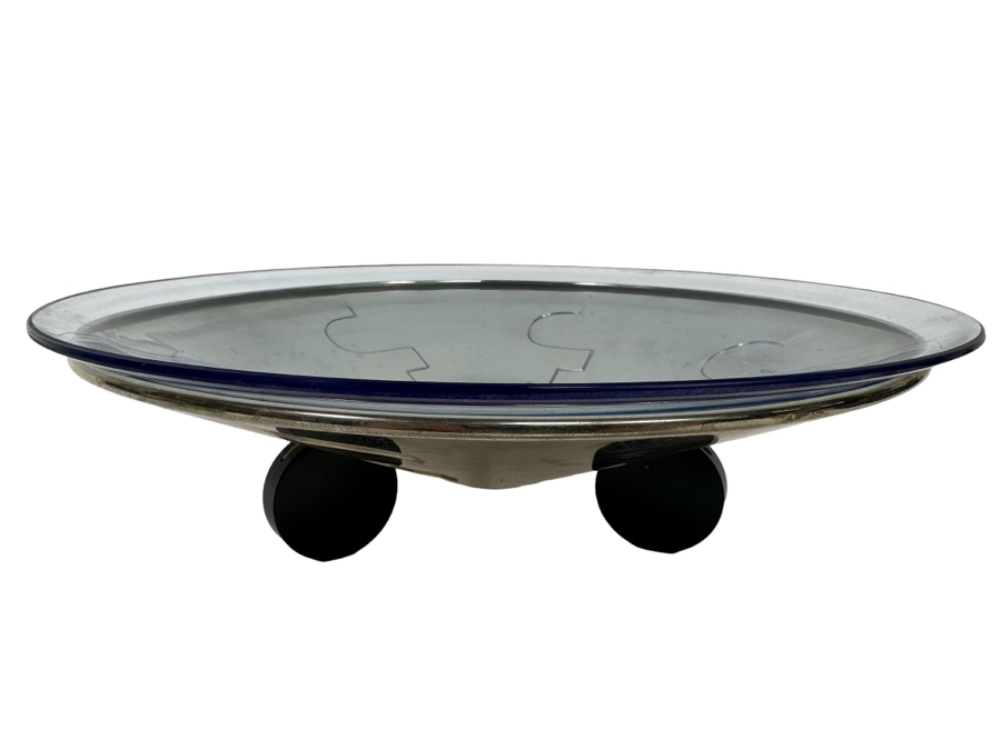 Vintage Art Deco Metal Footed Centerpiece Bowl With Glass Top Bowl 12.5W X 3.5H