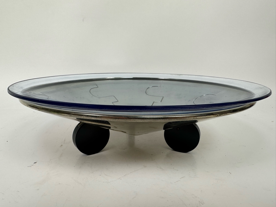 Vintage Art Deco Metal Footed Centerpiece Bowl With Glass Top Bowl 12.5W X 3.5H [Photo 5]