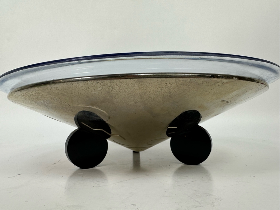 Vintage Art Deco Metal Footed Centerpiece Bowl With Glass Top Bowl 12.5W X 3.5H [Photo 8]