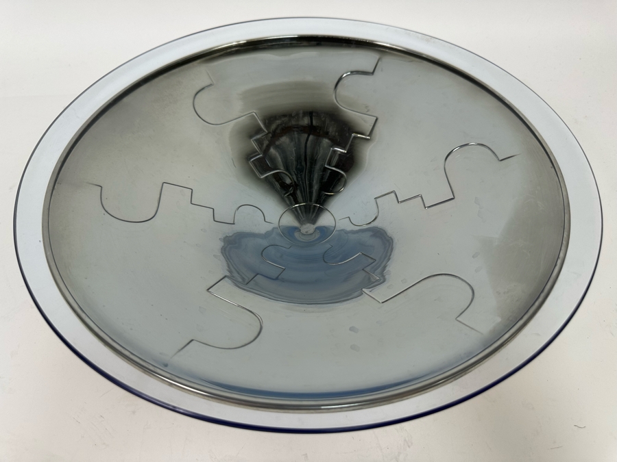 Vintage Art Deco Metal Footed Centerpiece Bowl With Glass Top Bowl 12.5W X 3.5H [Photo 7]