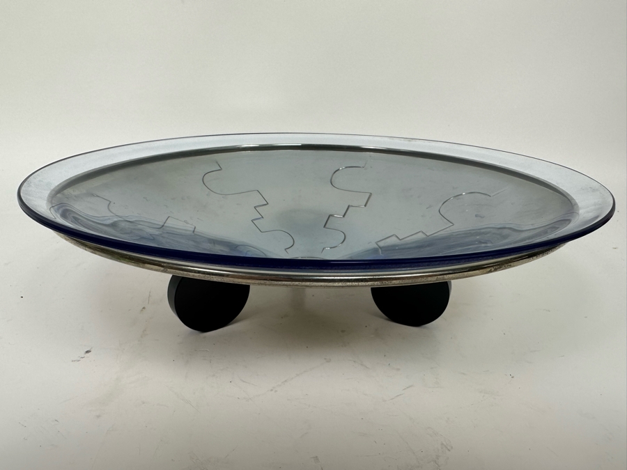 Vintage Art Deco Metal Footed Centerpiece Bowl With Glass Top Bowl 12.5W X 3.5H [Photo 6]