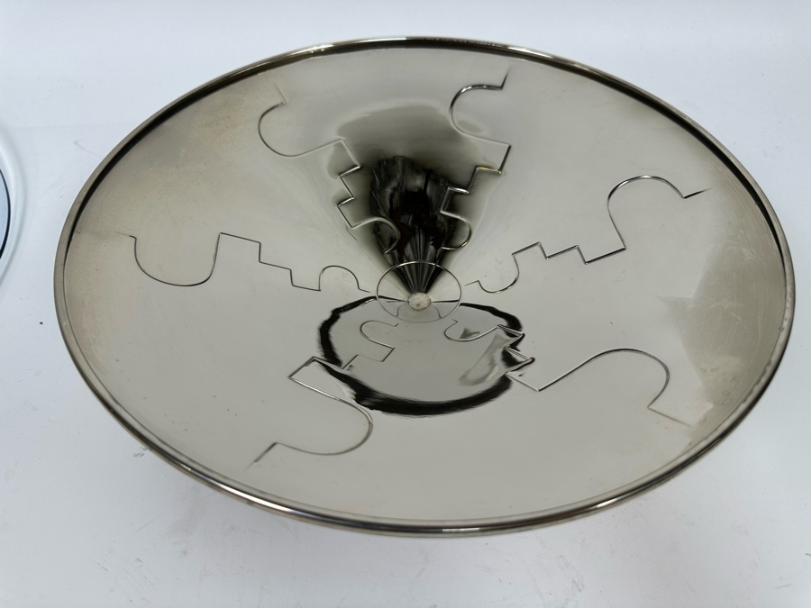 Vintage Art Deco Metal Footed Centerpiece Bowl With Glass Top Bowl 12.5W X 3.5H [Photo 11]