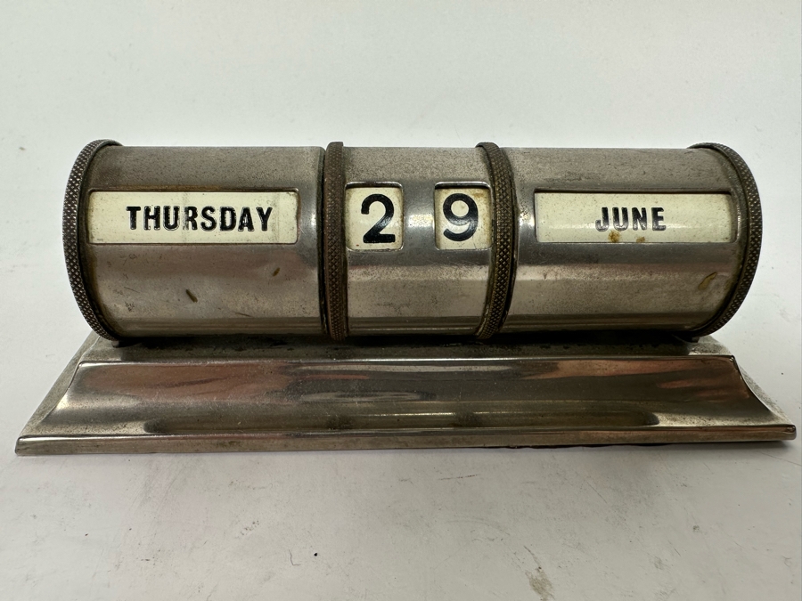 Vintage Art Deco Metal Desk Calendar Originally Owned By Joan Crawford (Client Did Makeup For Joan Crawford And She Gifted It Directly To Client) 5.25W X 1.5D X 1.5H [Photo 2]