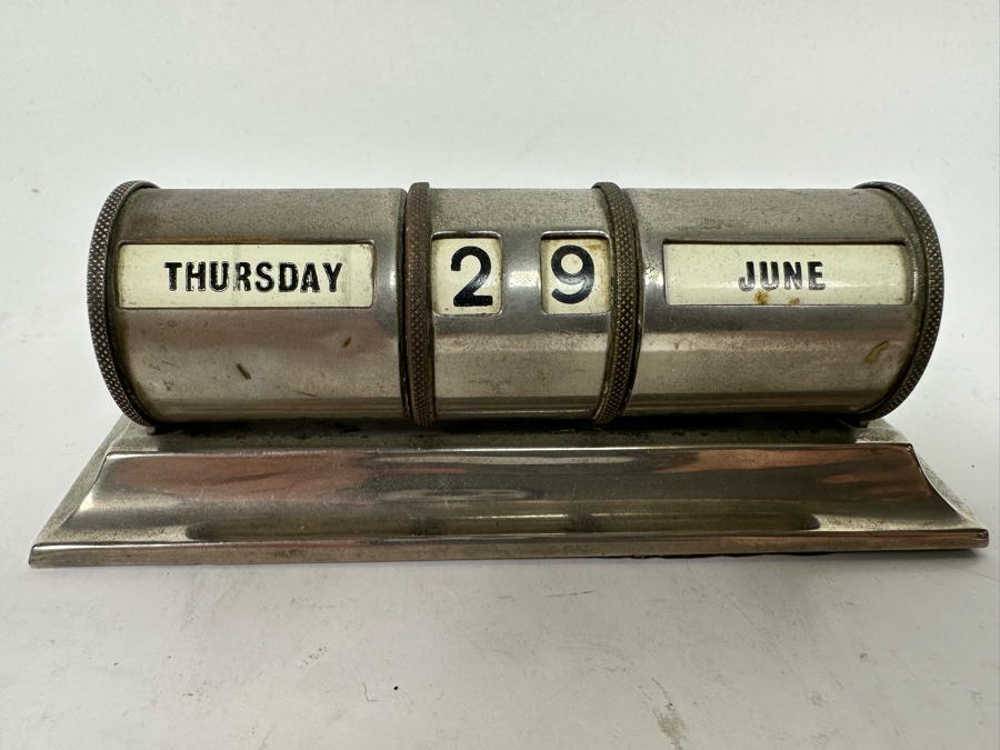 Vintage Art Deco Metal Desk Calendar Originally Owned By Joan Crawford (Client Did Makeup For Joan Crawford And She Gifted It Directly To Client) 5.25W X 1.5D X 1.5H [Photo 3]