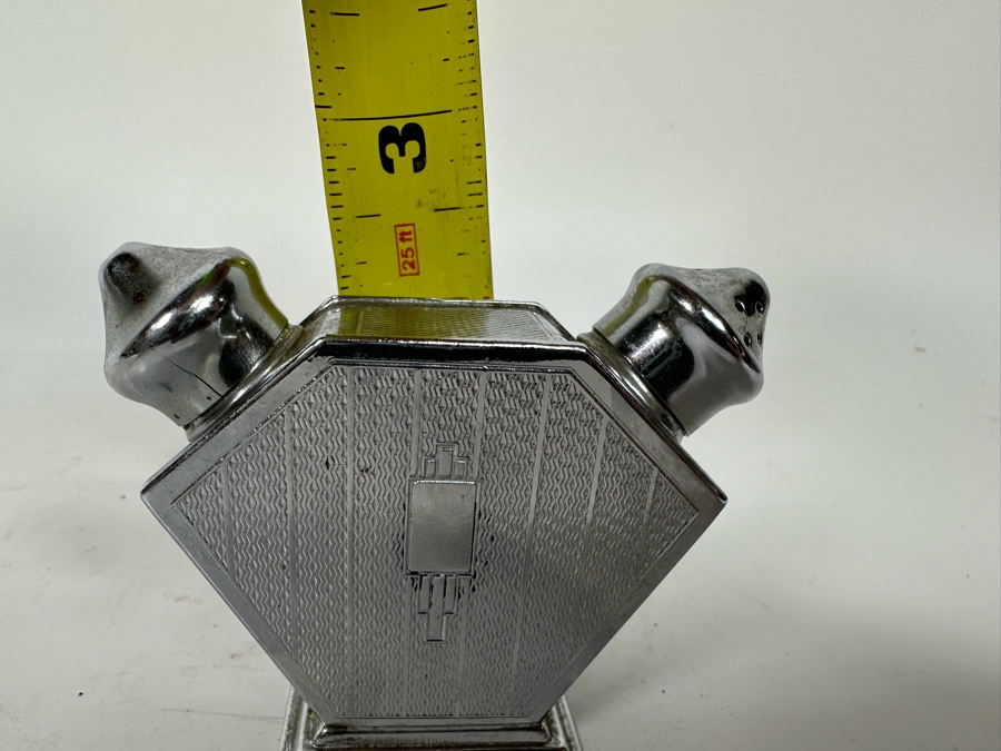 Vintage Art Deco Metal Salt & Pepper Shaker 3W X 2.5H [Photo 8]