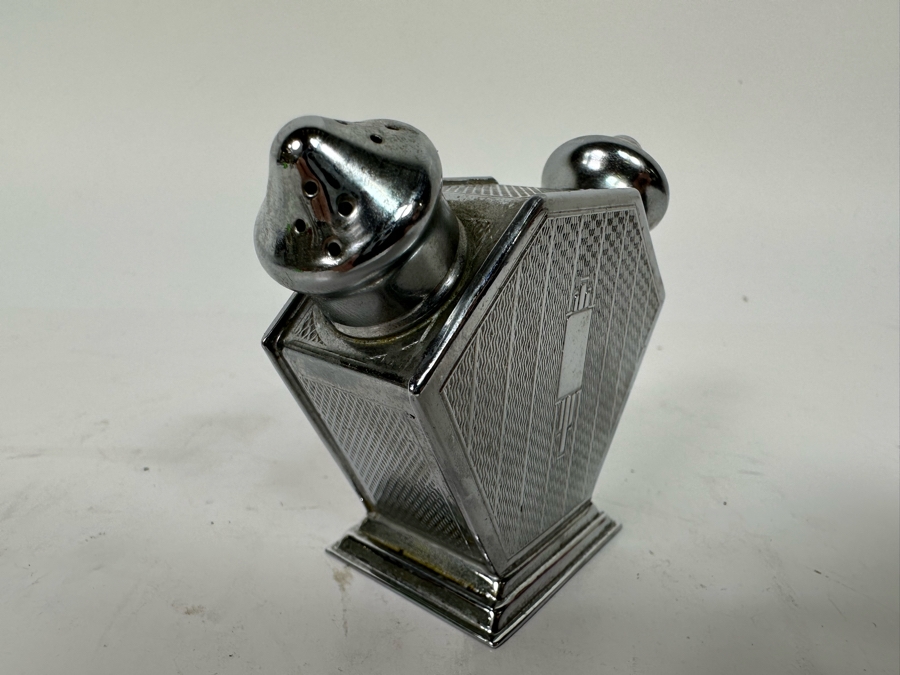 Vintage Art Deco Metal Salt & Pepper Shaker 3W X 2.5H [Photo 6]