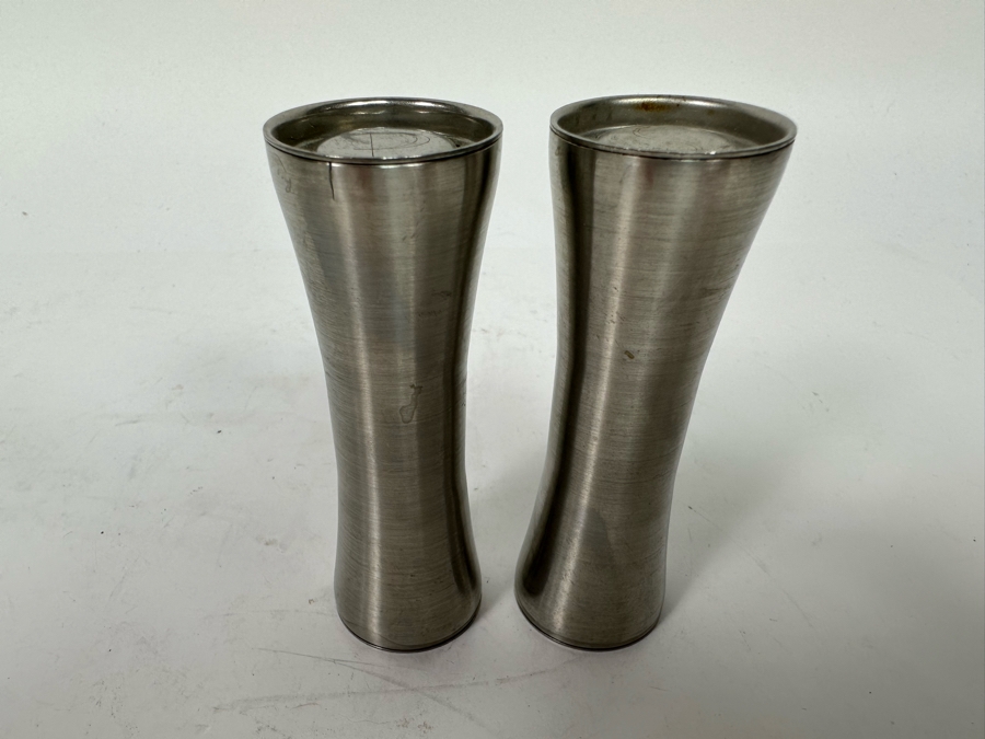 Pair Of Mid-Century Modern Stainless Steel Salt & Pepper Shakers By Foley 3.25H [Photo 3]