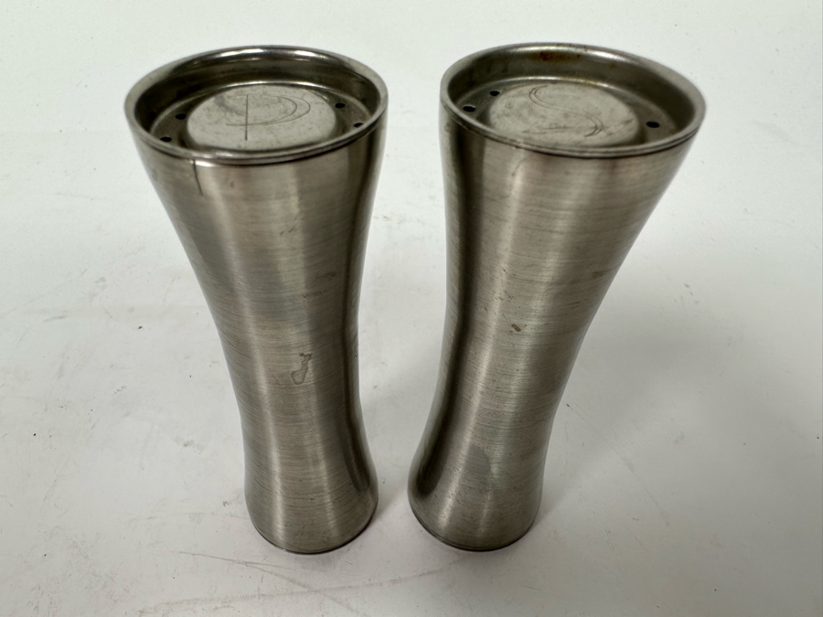 Pair Of Mid-Century Modern Stainless Steel Salt & Pepper Shakers By Foley 3.25H [Photo 2]