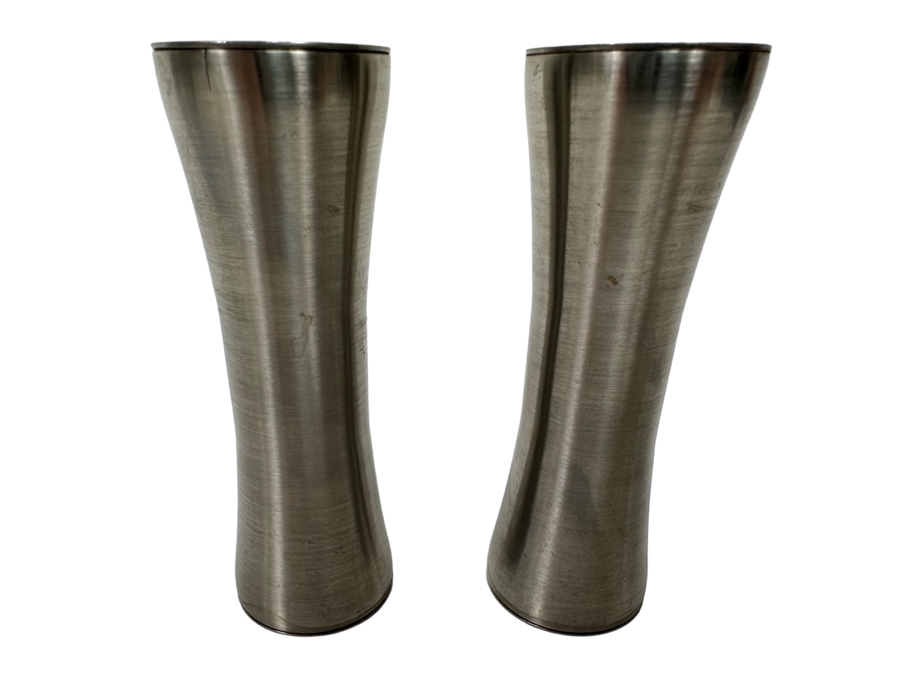 Pair Of Mid-Century Modern Stainless Steel Salt & Pepper Shakers By Foley 3.25H